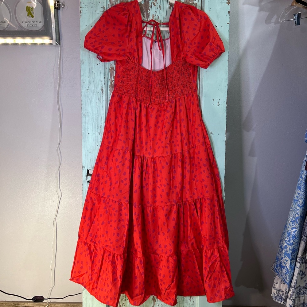 Women’s elegant red chic flowy maxi dress - Picture 2 of 7